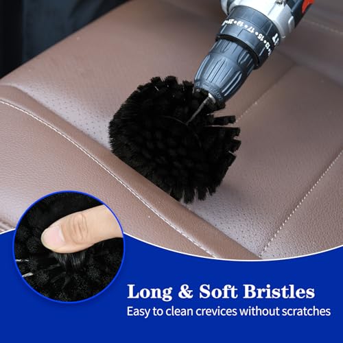 Soft Bristle Leather Brush for Drill, for Leather, Car Interior, Car Wheel, Upholstery, Furniture, Carpet - color: Black Soft Bristles (Nylon)