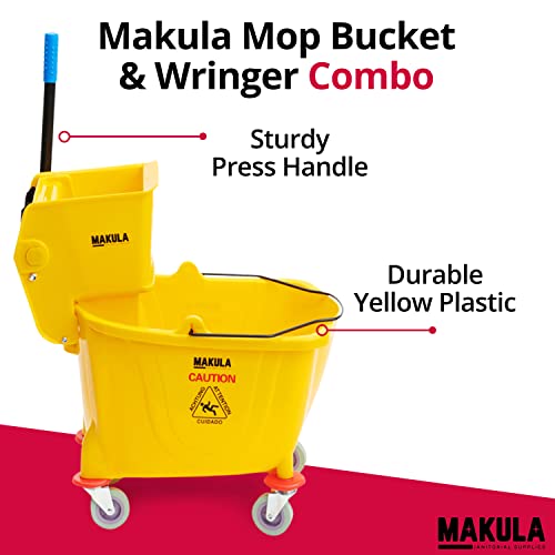 Makula Commercial Mop Bucket with Wringer, 36 Qt Heavy Duty Janitor Mop Bucket with Wheels, Side Press Wringer Combo, Industrial Cleaning Bucket for Restaurants, Schools & Commercial Floors