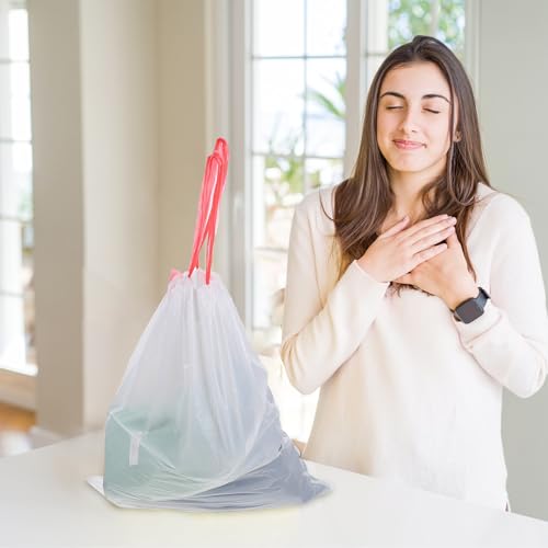 Heavy Duty Drawstring Trash Bags 5pcs 45x50cm Thickened Kitchen Garbage Bags White Portable for Home Waste Disposal