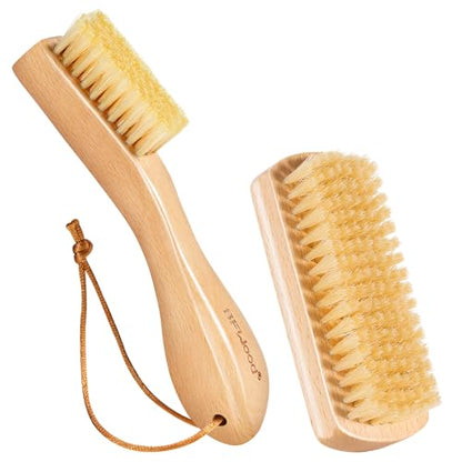 BFWood Laundry Stain Brush - Natural Soft Boar Bristle for Scrubbing Out Tough Stains on Delicate Fabrics, Knits, Cotton, Linens, No Damage (Set-2PCS) - style: Set-2PCS