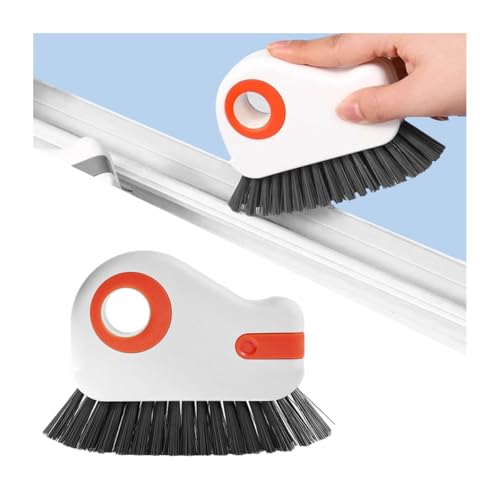 2 in 1 Car Groove Cleaning Brush, Multifunction Vehicle Crevice Cleaner with Hidden Scraper, Automotive Window Seal Sill Sliding Door Track Cleaning Brush, Universal Fit (Orange White)