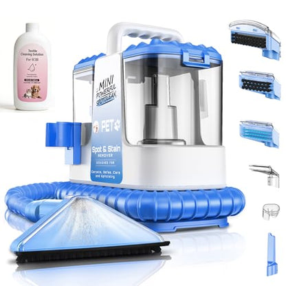 Portable Carpet & Upholstery Cleaner Machine for Pets, Spot, Stain, Couch Cleaner Machine with Powerful Suction and and Cleaning Solution, Car/Auto Detailer, Lightweight Compact Design, Blue - color: Blue w/ Cleaning Solution