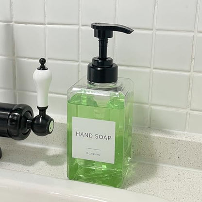 Clear Soap Dispenser with Waterproof Labels, Thickened Plastic Hand Soap Dispenser for Bathroom, Kitchen Dish Washing Liquid Bottles, Shampoo and Conditioner Bottles with Funnel (15oz 2Pack Clear) - color: 15oz 2pack Clear