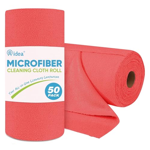 AIDEA Microfiber Cleaning Cloth Roll, 50PK Red, Reusable Paper Towels Tear Away Cloth, Microfiber Towels Washable Shop Rags, Lint Free Cleaning Rags for House, Kitchen, Window, 11.5"×11.5" - color: Red
