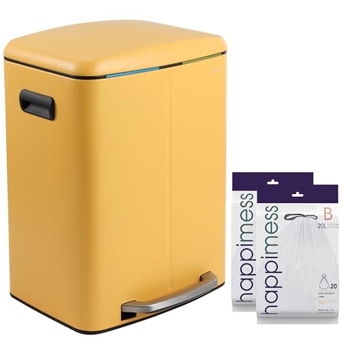 happimess HPM1005L Marco Rectangular 10.6-Gallon Double Bucket Trash Can with Soft-Close Lid, Daffodil Yellow, Fingerprint Resistant, Modern, Minimalistic for Home, Kitchen, Office, Bedroom, Bathroom - color: Daffodil Yellow
