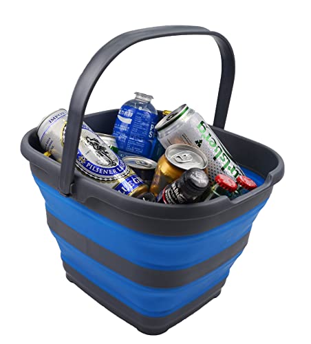 SAMMART 10L (2.6 Gallon) Collapsible Rectangular Handy Basket/Bucket (Grey/Blue, 1) - color: Grey/Blue