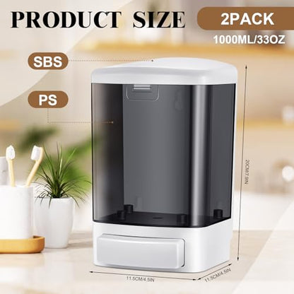 Hushee 2 Pcs Commercial Soap Dispenser Hand Wall Mounted Bathroom 33.8oz/1000ml Manual Soap Dispenser Liquid Containers with Pump Black Shower Plastic Wash Wall Container Shampoo Gel for Kitchen Hotel - color: Black, size: ['33.8 fl oz']