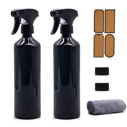 OFFIDIX Glass Spray Bottles for Cleaning,16 OZ 2 Pack Continuous Empty Water Mister Spray Bottles for Hair,Plants Mister,Adjustable Nozzle,Black - color: Black