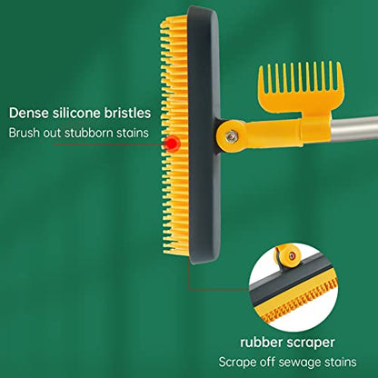 3 in 1 Floor Scrub Brush with Squeegee and Long Handle, 3 in 1 Silicone Crevice Grout Brush with 180 Degree Rotating Head for Floor Kitchen Bathroom Wall Deck Tile Cleaning - color: Khaki