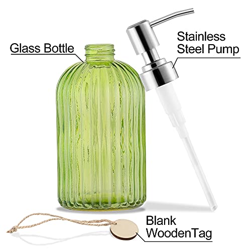 MOCLIF 16 OZ Soap Dispenser，Tempered Glass Clear Vertical Stripe with 304 Rust Proof Stainless Steel Pump Refillable Liquid Hand Soap Dispenser，for Bathroom, Kitchen, Dish Soap，Lotion (Green) - color: Green