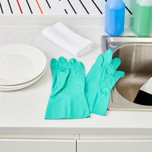 Restaurantware Green Cleaning Gloves 10 Pairs 15 Mil Thick Extra Large Heavy-Duty Nitrile Gloves With Long Cuff No-Latex Flock Lining For Use In Hospitals, Commercial Kitchens and Households - color: Green, size: 10/Extra large