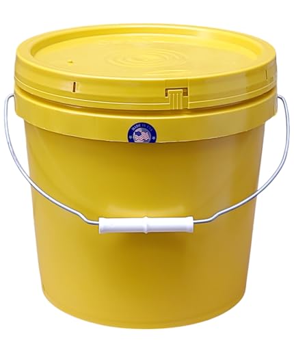 2 Gallon Bucket with Lid & Handle Food Safe BPA Free PolyEthylene Plastic HDPE Leak Proof Seal Heavy Duty Storage Container Pail 75mil Metal Handle Premium Quality Buckets FDA Compliance (Yellow) - color: Yellow
