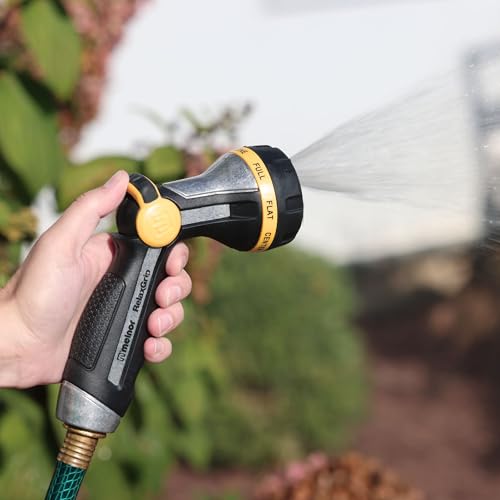 Melnor 65188AMZ RelaxGrip Metal Nozzle, Multi-Pattern, Arthritis Foundation Ease of Use Certified, Quick Connect Bundle, Black, Yellow - size: 8-Pattern, style: Thumb Control