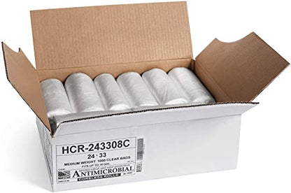 Aluf Plastics - 12-16 Gallon Clear Trash Bags - 24" x 33"- 8 Micron Equivalent High Density Value Garbage Bags for Bathroom, Office, Industrial, Commercial - (1 Pallet of 100 Cases, 10000 Bags Total) - color: Clear, style: 12-16 Gal, 8 Micron Equiv, 100,0