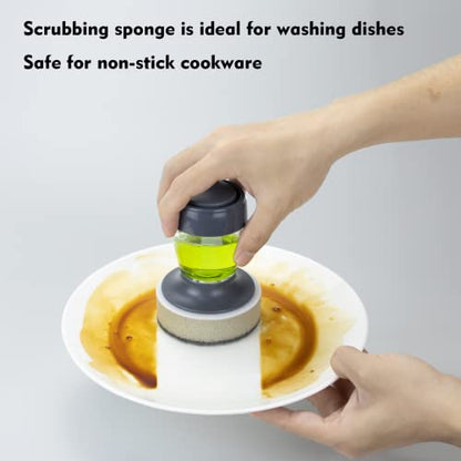 DAPOWER Dish Brush with Soap Dispenser, Kitchen Scrub Brush for Dishes Pots Pans Sink Cleaning, Dish Scrubber with Holder Set (Grey 2-Pack Combo Set) - color: Grey 2-pack Combo Set