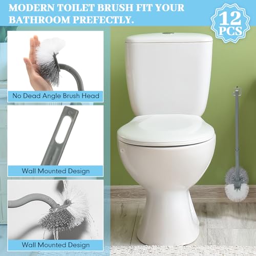 FoldTier 12 Pcs Curved Toilet Bowl Brush Bulk Bathroom Deep Cleaning Toilet Cleaner Scrubber Without Holder Handle Curved Brush Hanging Under Rim Household Cleaning for Bathroom(Gray) - color: Gray
