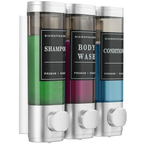Shampoo and Conditioner Dispenser,Shower Dispenser 3 Chamber No Drill Wall-Mounted Shampoo Dispenser for Shower Wall Mounted Shower Soap Dispenser for Bathroom Hotel Large Capacity,Light Silver - color: Light Silver 3 Chamber