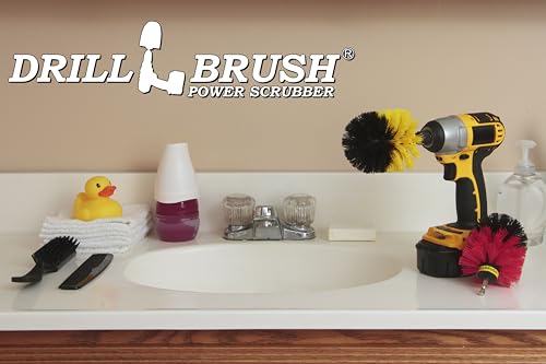 Spin Brush Cleaning Kit - Drill Brush - Concrete, Brick, Fireplace, Stone - Bird Bath - Garden Statuary - Bathroom Accessories - Soap Scum, Hard Water, Mineral, Calcium, Rust Stains and Discoloration - color: Yellow / Red