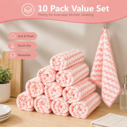10 Pack Mircofiber Dish Cloths, Upgrade Kitchen Dish Rags, Reusable Cleaning Cloths, Kitchen Washcloths Towels, Lint Free/Absorbent/Nonstick Oil Kitchen Rags, 10''x10'' (Pink) - color: Pink, size: NEW 10 x 10 Inch - 10PCS