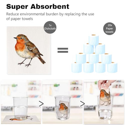 5 Pcs Colorful Bird Swedish Dishcloths, Bird Themed Swedish Dishcloth, Spring Summer Dish Cloths for Drying Dishes, Reusable Cleaning Cloths, Housewarming Gifts for Women - color: Lm 04246