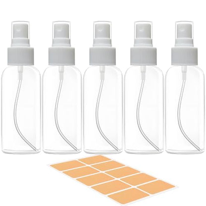 DNSEN 5 Pack 3.4 oz Travel Spray Bottles TSA Approved Fine Mist Travel Size Spray Bottle for Liquids Refillable Empty Clear Plastic Bottles with Labels