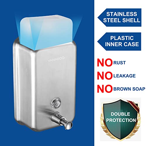 Commercial Wall Mount Stainless Steel Soap Dispenser, Corrosion Proof Lining Liquid Hand Sanitizer Dispenser Bathroom 1100ml / 37oz. (Vertical) - size: Vertical