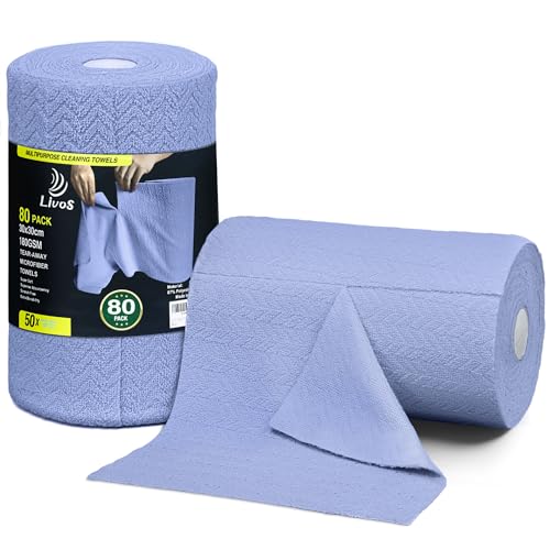 LIVOS Microfiber Cleaning Cloth Roll - 80 Pack, Reusable Paper Towels, Microfiber Towels for Cars, Super Absorbent Lint Free Cleaning Rags for House, Kitchen, Window-Light Purple, 11.5"x11.5" - color: Light Purple