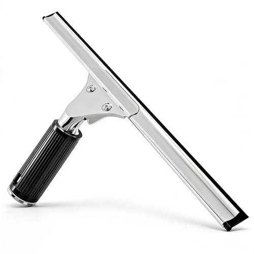 14-inch Squeegee for Shower Glass & Window Cleaning, Professional Stainless Steel Squeegee with Durable Handle for Streak-Free Glass, Mirror, Tile & All Smooth Surfaces - color: Black+silver