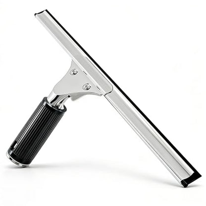 14-inch Squeegee for Shower Glass & Window Cleaning, Professional Stainless Steel Squeegee with Durable Handle for Streak-Free Glass, Mirror, Tile & All Smooth Surfaces - color: Black+silver