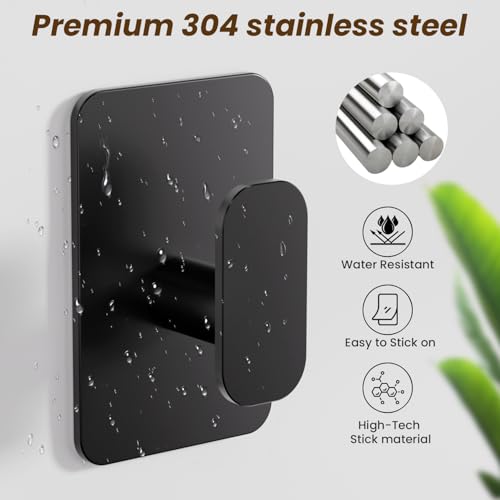 Large Heavy Duty Wall Hooks - 26lb Max, Stainless Steel Adhesive Towel Hooks for Hanging Towel, Coat, Robe, Hat, Sticky Towel Holder for Wall Mount in Bathroom, Shower, Kitchen (Black, 4 Pack) - color: Black