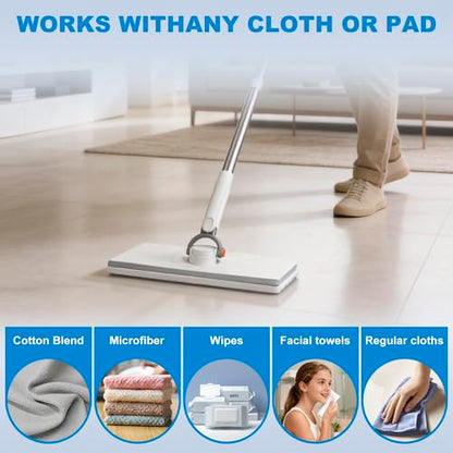 Hands Free Flat Mop One Click, 51" Long Handle Zero Touch Disposable Dust Mop Compatible with Swiffer Wet/Dry Pads Click Cloth Change Wet/Dry Pads, Dust Mopping for Hardwood, Tile, Floor
