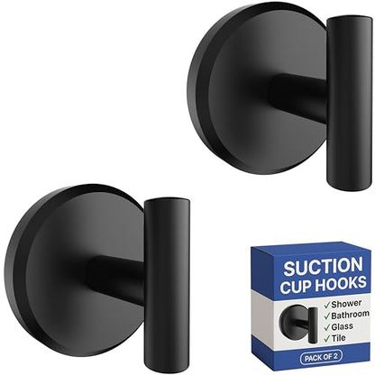 HOME SO Suction Cup Hooks for Shower & Bathroom Towel Holder 2-Pack – Suction Cups Hooks for Hanging Towels, Robes, & Coats - Tiles, Glass Door or Mirror – Shower Hooks & Towel Hooks - Black T-Shape - style: Matte Black