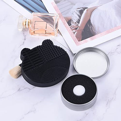 Silicon Makeup Brush Cleaner Mat with Brush Drying manual Make up cleaner cleanser machine Cosmetic Cleaning Pad+Makeup Dry Cleaned Quick Color Removal Sponge Scrubber Tool(Black) - color: New Black