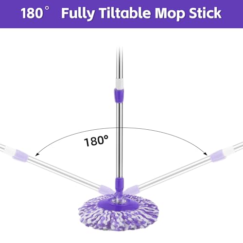 Spin Mop Replacement Handle, 47.6-inch 360 Degrees Rotating Telescopic Replacement Mop Stick with Robust Reinforced Plastic Disc for Spin Mop Bucket Cleaning System (Plastic Disc,Purple) - color: Purple, style: Plastic Disc