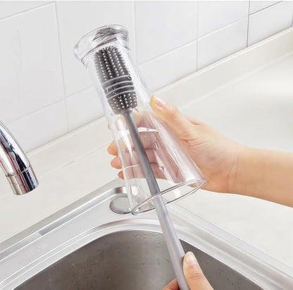 [Long-Handled Brush for Cleaning] Versatile Long-Handled Silicone Brush for Cups & Bottles - Reusable, Ideal for Kitchen, Bathroom, Car Cleaning, Bathroom Cleaning Tools（Grey） - color: Gray