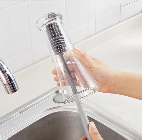 [Long-Handled Brush for Cleaning] Versatile Long-Handled Silicone Brush for Cups & Bottles - Reusable, Ideal for Kitchen, Bathroom, Car Cleaning, Bathroom Cleaning Tools（Grey） - color: Gray