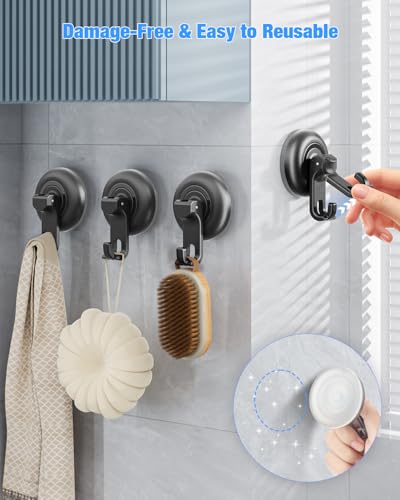 JOTPE Shower Hooks Suction Cup, Waterproof Heavy Duty Suction Cup Hooks for Bathroom, Glass, Door, Windows, Kitchen Hanging up to 11lbs, Easy to Install and Remove (4pack-Black) - color: Black