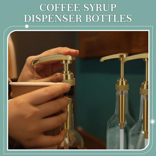 Maxdot 12 Pcs 25 oz Syrup Bottles with Pump Long Neck Bottles Plastic Syrup Pump Dispenser for Coffee Bar Accessories Home Party (Gold) - color: Gold