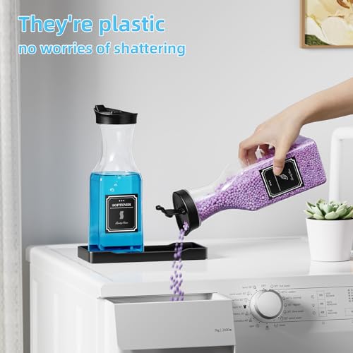 Laundry Detergent Dispenser,Laundry Soap Dispenser,Liquid Laundry Detergent Container,35OZ Fabric Softener Dispenser with Tray, Laundry Room Organization,Extra 4 Labels,Black - color: Black