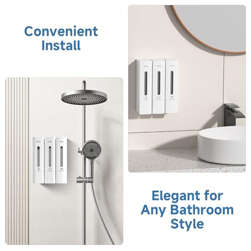 1984 Shower Soap Dispenser Bathroom Set Shampoo Conditioner Body Wash Dispenser Wall Mounted Shower Shampoo Dispenser 3 Chamber No Drill for Home Star Hotel 3 x 400ml White - color: White 3