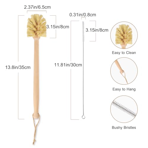 Long Handle Bottle Brush,Wooden Cleaning Brush with Straw Brush,Built for Stanley Cup, Sports Bottles and Coffee Mugs
