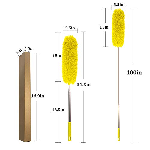 DELUX Microfiber Feather Duster Extendable Cobweb Duster with 100 inches Extra Long Pole, Bendable Head & Scratch-Resistant Hat for Cleaning Ceiling Fan, High Ceiling, Blinds, Furniture & Cars - color: Yellow