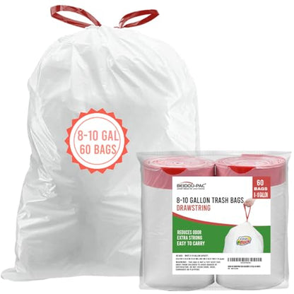 BEIDOU-PAC Trash Bags 8-10 Gallon Drawstring, 60 Count Garbage Bags, Large Kitchen Trash Bags, Odorless & Heavy Duty White Plastic Food Scrap Bags for Bathroom Bedroom Office Waste - style: 8-10 Gallon |60 Count