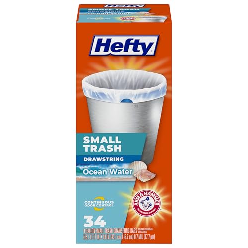 Hefty Small Trash Bags, Ocean Water Scent, 4 Gallon, 34 Count - color: Ocean Water, size: 34 Count (Pack of 1)