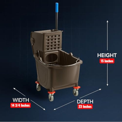 Brown 35-Quart Commercial Mop Bucket with Side-Press Wringer – Heavy-Duty Cleaning System for Restaurants, Hotels, Schools, Offices, and Industrial Floor Maintenance - color: Brown