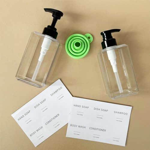 Clear Soap Dispenser with Waterproof Labels, Thickened Plastic Hand Soap Dispenser for Bathroom, Kitchen Dish Washing Liquid Bottles, Shampoo and Conditioner Bottles with Funnel (15oz 4Pack Clear) - color: 15oz 4pack Clear