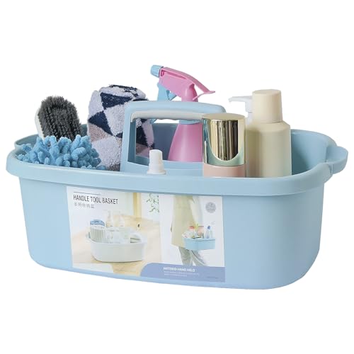 Cleaning Supplies Organizer, Large Cleaning Supply Caddy with Handle, Portable Cleaning Tool Storage Tote for Dorm, Bath, Pantry (Blue) - color: Blue