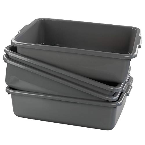 13 L Grey Plastic Tote Box Set of 4, Commercial Bus Box Large Plastic Dish Bin - color: Grey, size: 13 L