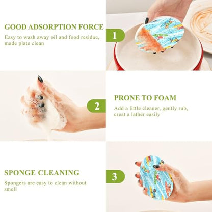 Surfing Dogs on Blue Waves Dish Scrub Sponges Kitchen Non Scratch Reusable Compressed Cellulose Sponge Hanging for Household Cleaning Washing Dishes Pots and Pans 3 Pack - color: Pattern8