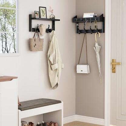 Evermagin 35" Coat Rack Wall Mount with Shelf, 4 in 1 Coat and Key Hanger with 13 Metal Hooks, Entryway Wall Mounted Shelf with Mail Holder for Living Room, Bedroom, Black - color: Black, size: 35 inch